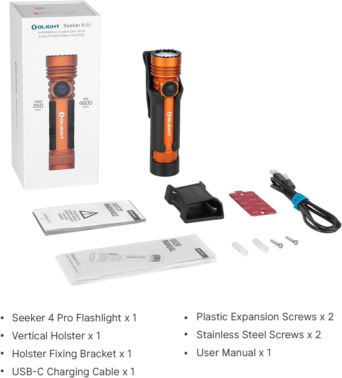 Seeker 4 Pro Rechargeable Flashlights, Bright High Lumens Orange
