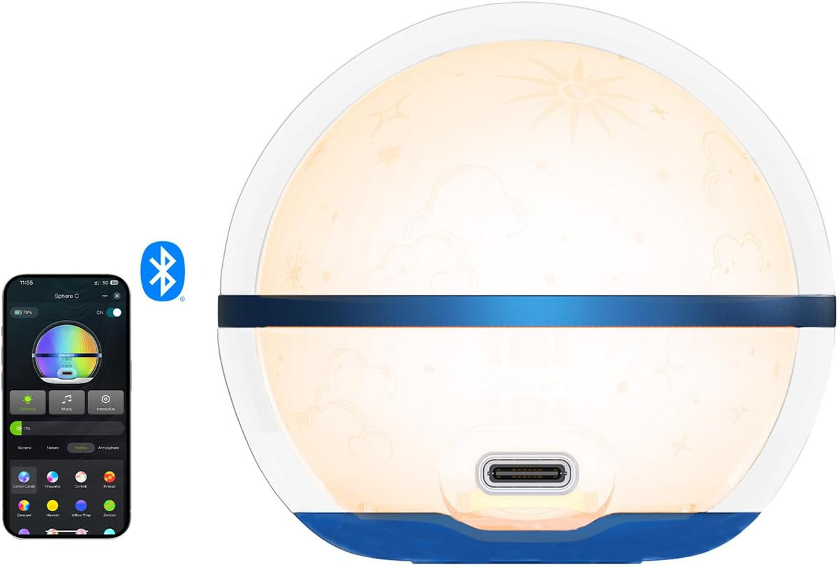 Sphere C Smart Night Light, USB-C Rechargeable RGB with App Control