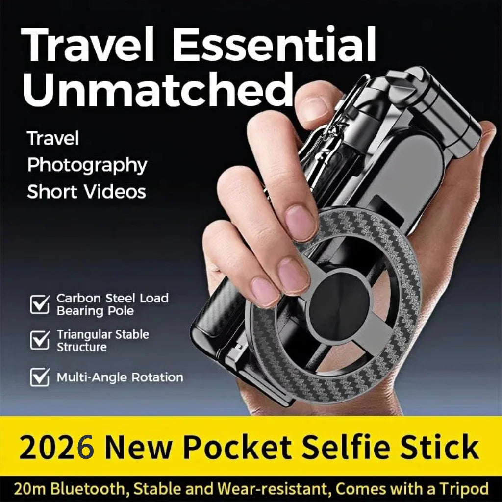 4-In-1 Multifunctional Magnetic Mini Selfie Stick with 360° Rotation Wireless Bluetooth Control Magnetic Phone Holder