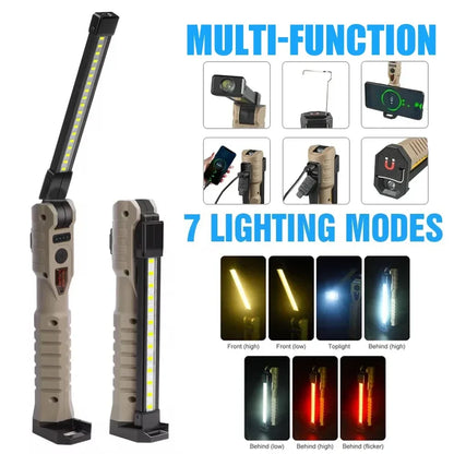 Multifunctional Folding Work Light Portable Camping Light USB Rechargeable Flashlights with Built-In Battery Magnetic Lamps