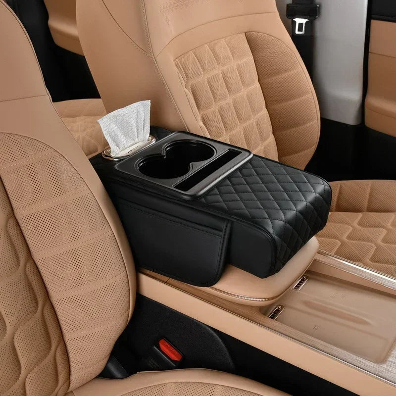 Car Armrest Box 7.5Cm Thicken Height Pad Arm Rest Cushion with Pocket Tissue Cup Holder Memory Cotton Elbow Support Height Pad