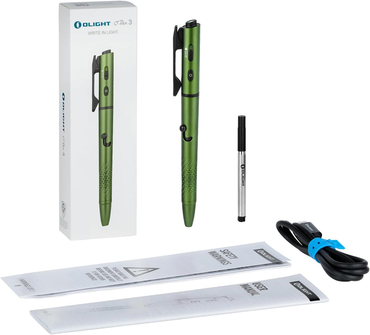 O'Pen 3 Pen Light, USB-C Rechargeable EDC Flashlight, OD Green