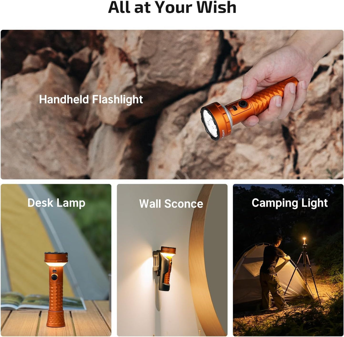 Prowess Rechargeable Flashlights, Bright Light with Holster Orange