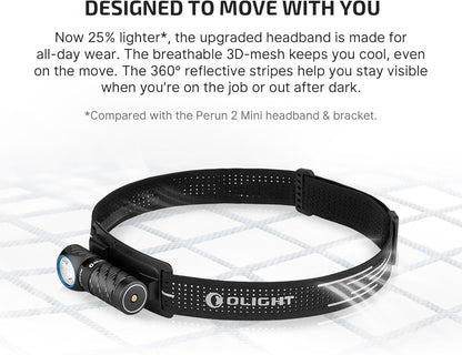 Perun 3 Mini Rechargeable Headlamp, Waterproof, 1250 Lumens, Black
