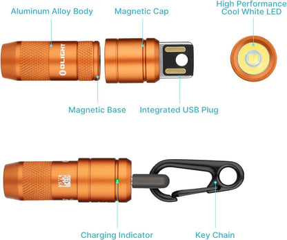 IMINI 2 Rechargeable EDC Keychain Mini Flashlight Orange