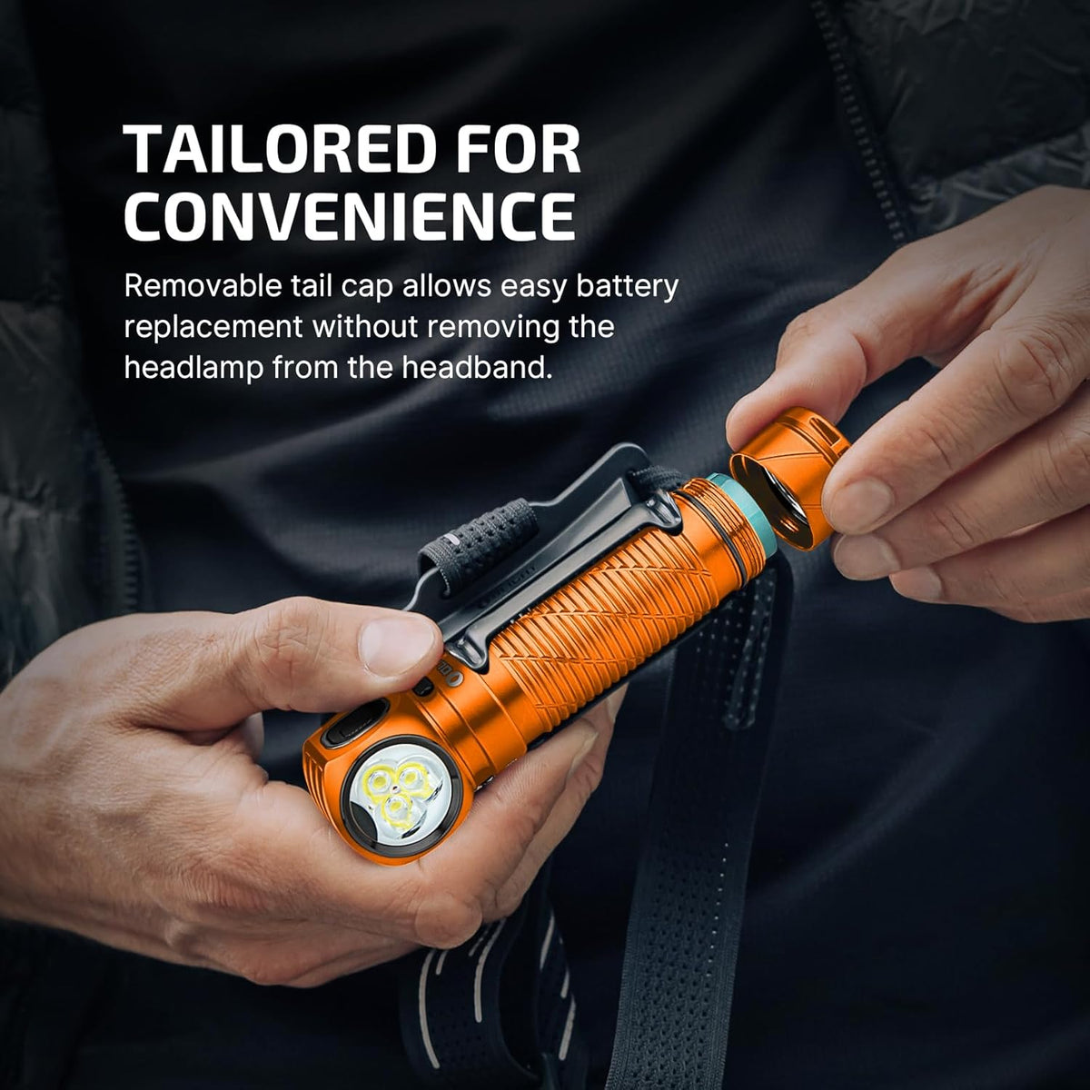 Perun 3 Headlamp Rechargeable, Red Light, Waterproof, Orange