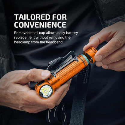 Perun 3 Headlamp Rechargeable, Red Light, Waterproof, Orange