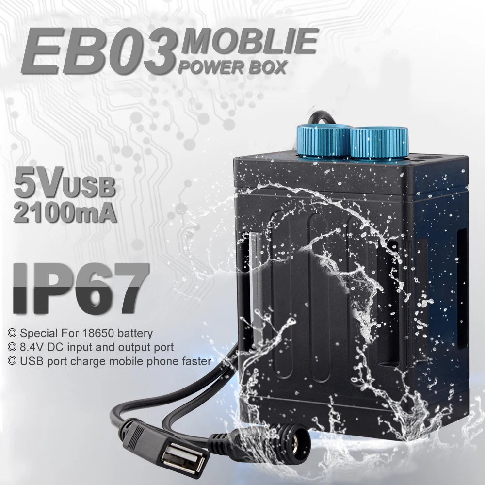 EB03 Waterproof 18650 Battery Pack Case USB Charging Phone DC 8.4V Mobile Battery Power Bank Box for Led Bike Light