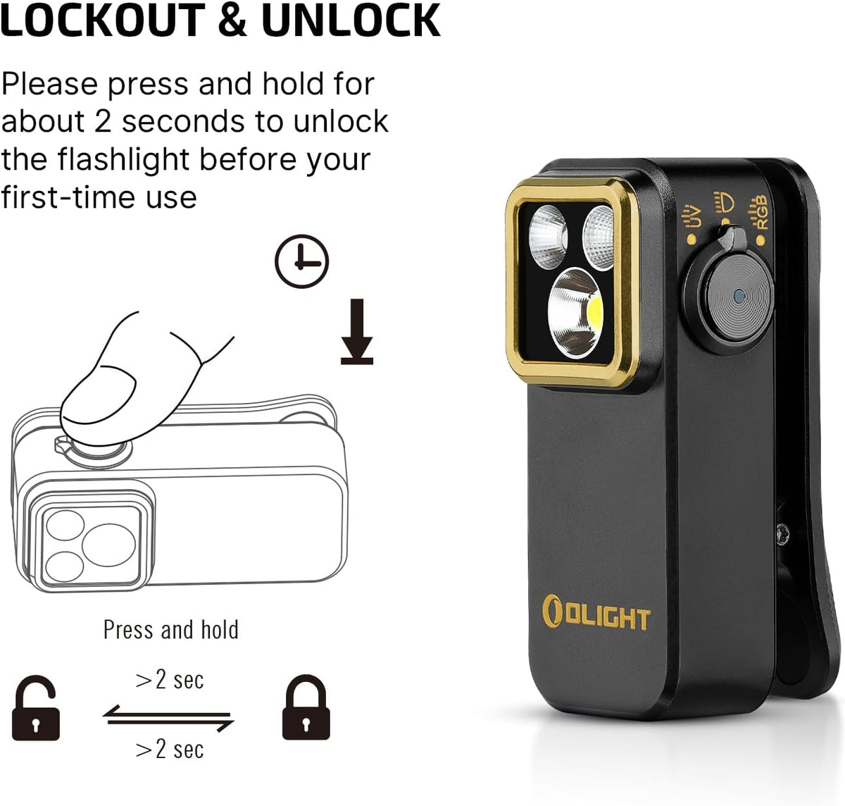 Oclip Pro S Rechargeable EDC Clip-On Flashlight, Black