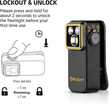 Oclip Pro S Rechargeable EDC Clip-On Flashlight, Black