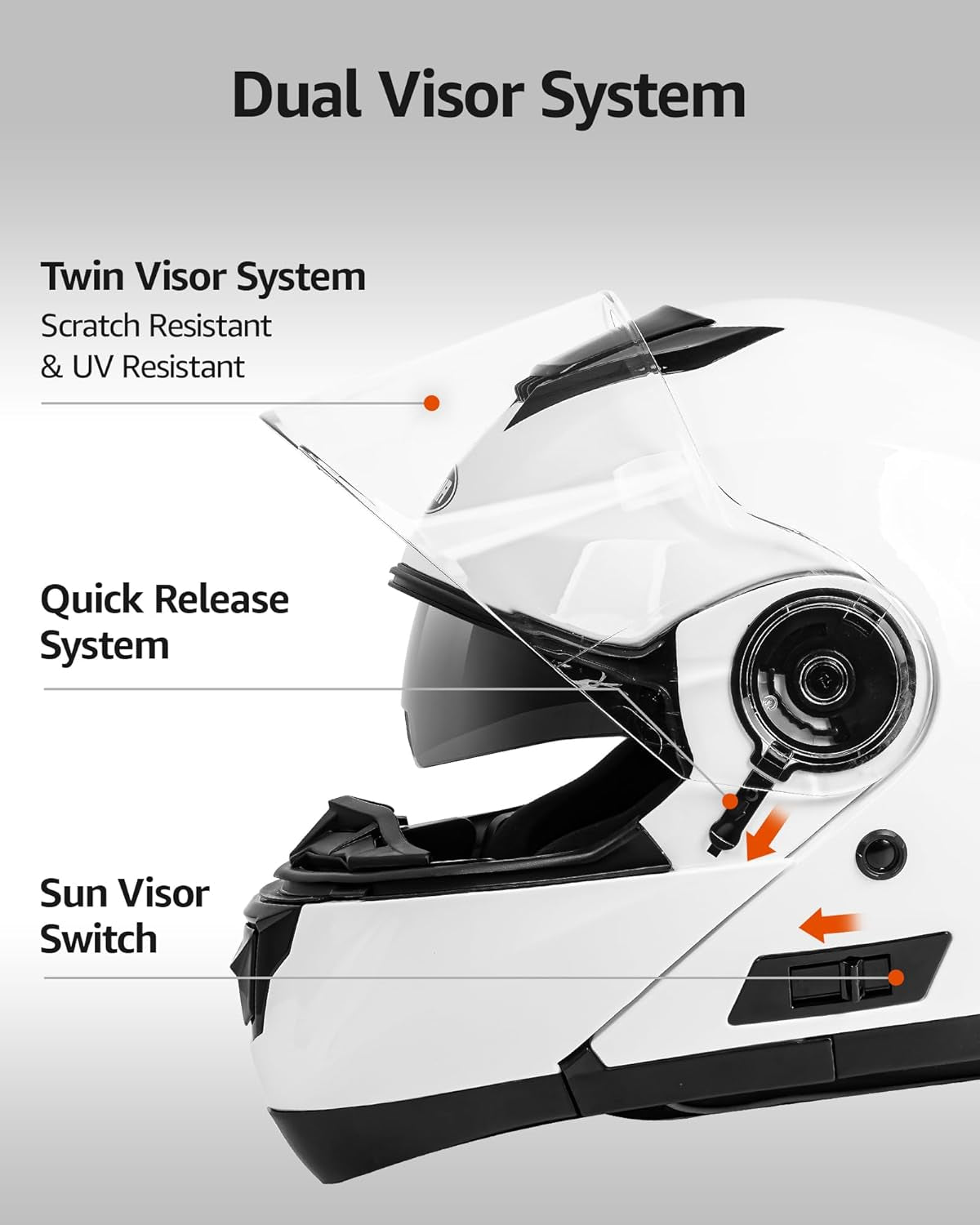 Modular Motorcycle Helmets, DOT Approved Full Face Motorcycle Helmet with with Flip up Dual Visor for Men & Women - Street, Scooter, ATV, E-Bike