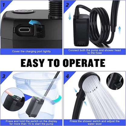 Portable Shower for Camping 6000Mah Rechargeable Camping Shower with Shower Head Intelligent LED Display Electric Shower Pump