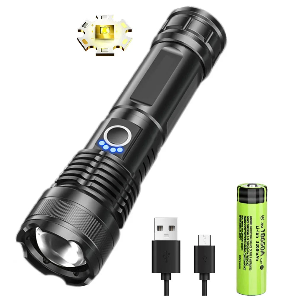 Most Powerful XHP50 LED Flashlight 18650 Rechargeable USB Torch Light Flashlights High Power Long Range Tactical Lantern