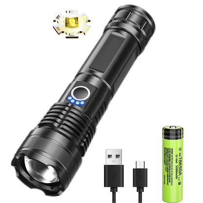 Most Powerful XHP50 LED Flashlight 18650 Rechargeable USB Torch Light Flashlights High Power Long Range Tactical Lantern