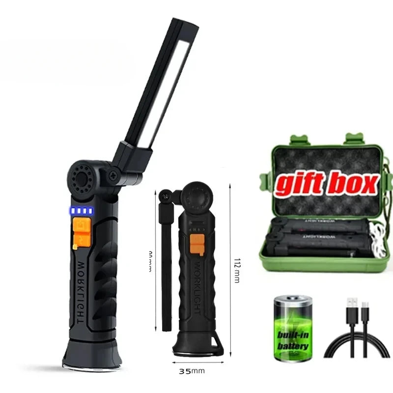 Multifunctional Folding Work Light Portable Camping Light USB Rechargeable Flashlights with Built-In Battery Magnetic Lamps