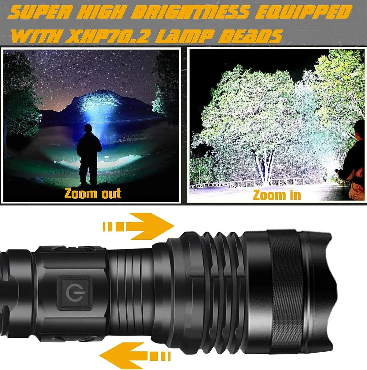 Most Powerful XHP50 LED Flashlight 18650 Rechargeable USB Torch Light Flashlights High Power Long Range Tactical Lantern