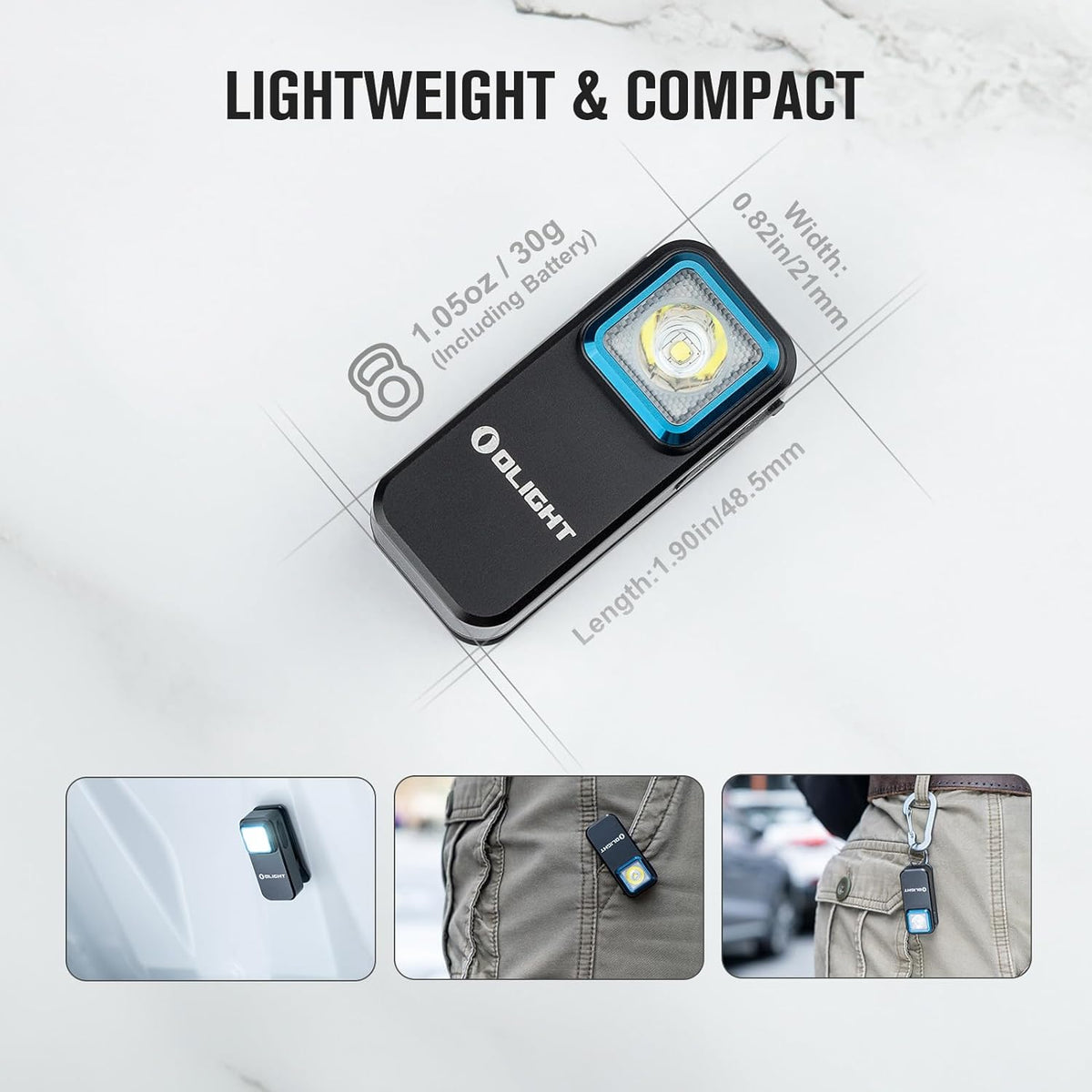 Oclip Mini Rechargeable EDC Clip Flashlight, Black