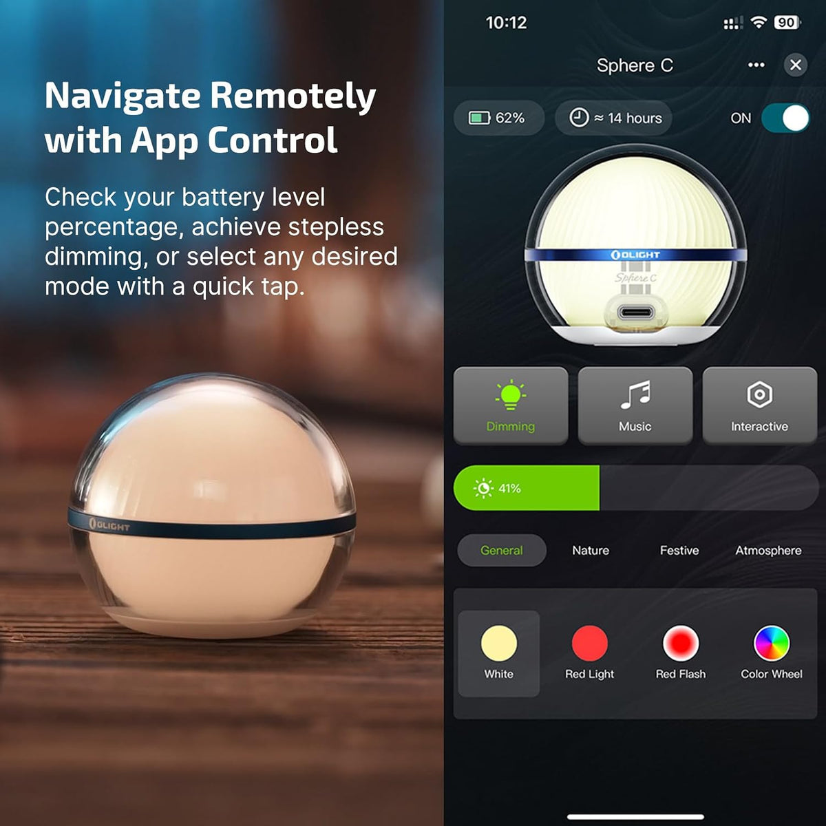 Sphere C Smart Night Light, USB-C Rechargeable RGB with App Control