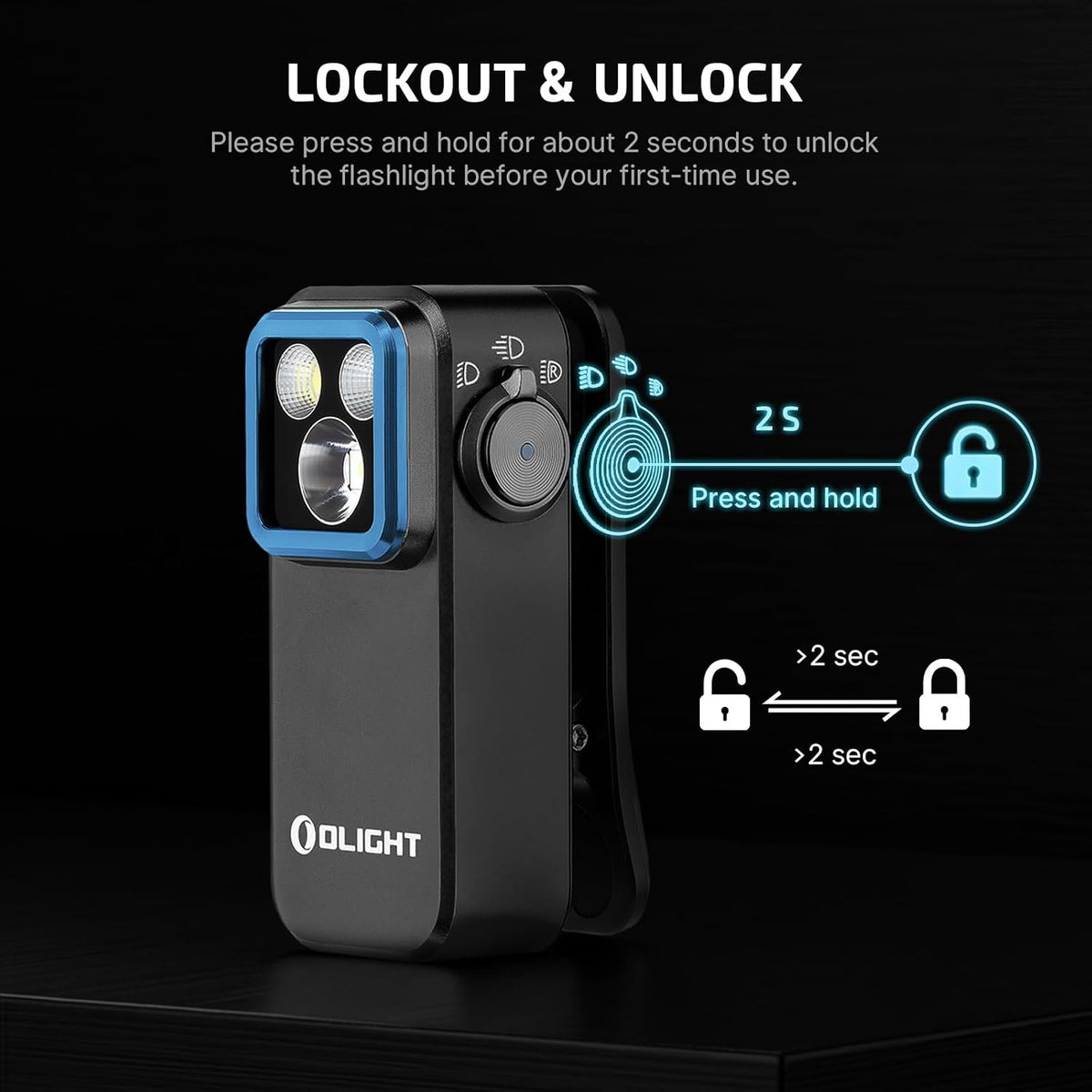 Oclip Pro Rechargeable EDC Clip-On Flashlight, Black