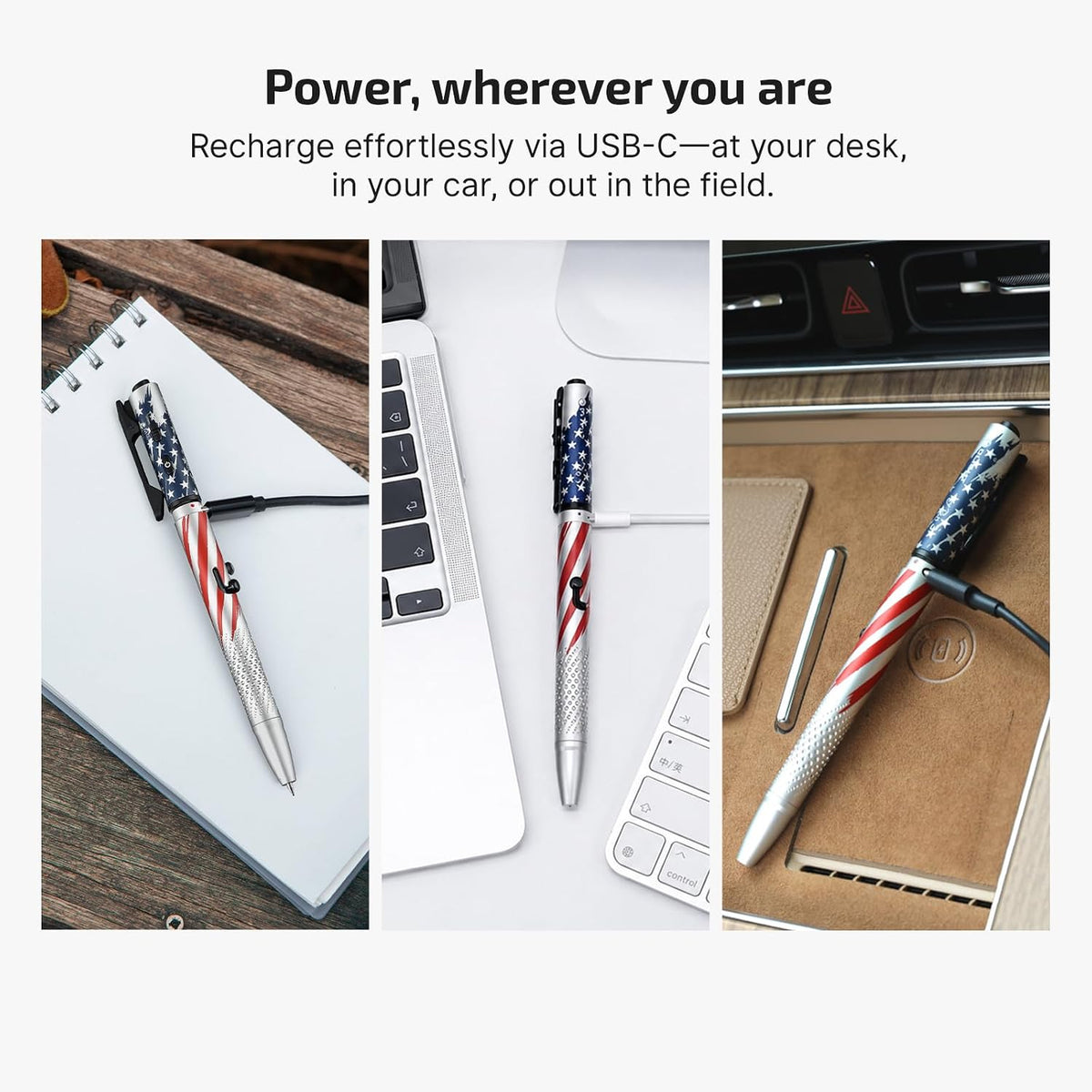 O'Pen 3 Pen Light, USB-C Rechargeable EDC Flashlight, Stars Stripes