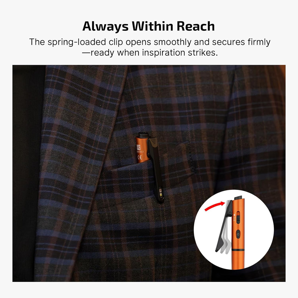 O'Pen 3 Pen Light, USB-C Rechargeable EDC Flashlight, Orange