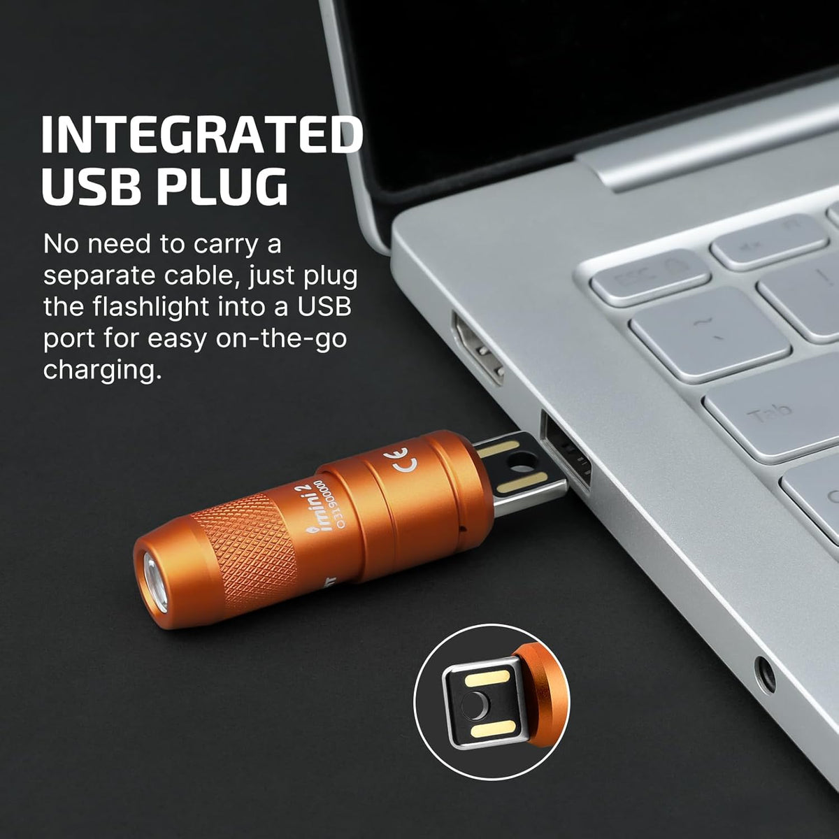 IMINI 2 Rechargeable EDC Keychain Mini Flashlight Orange