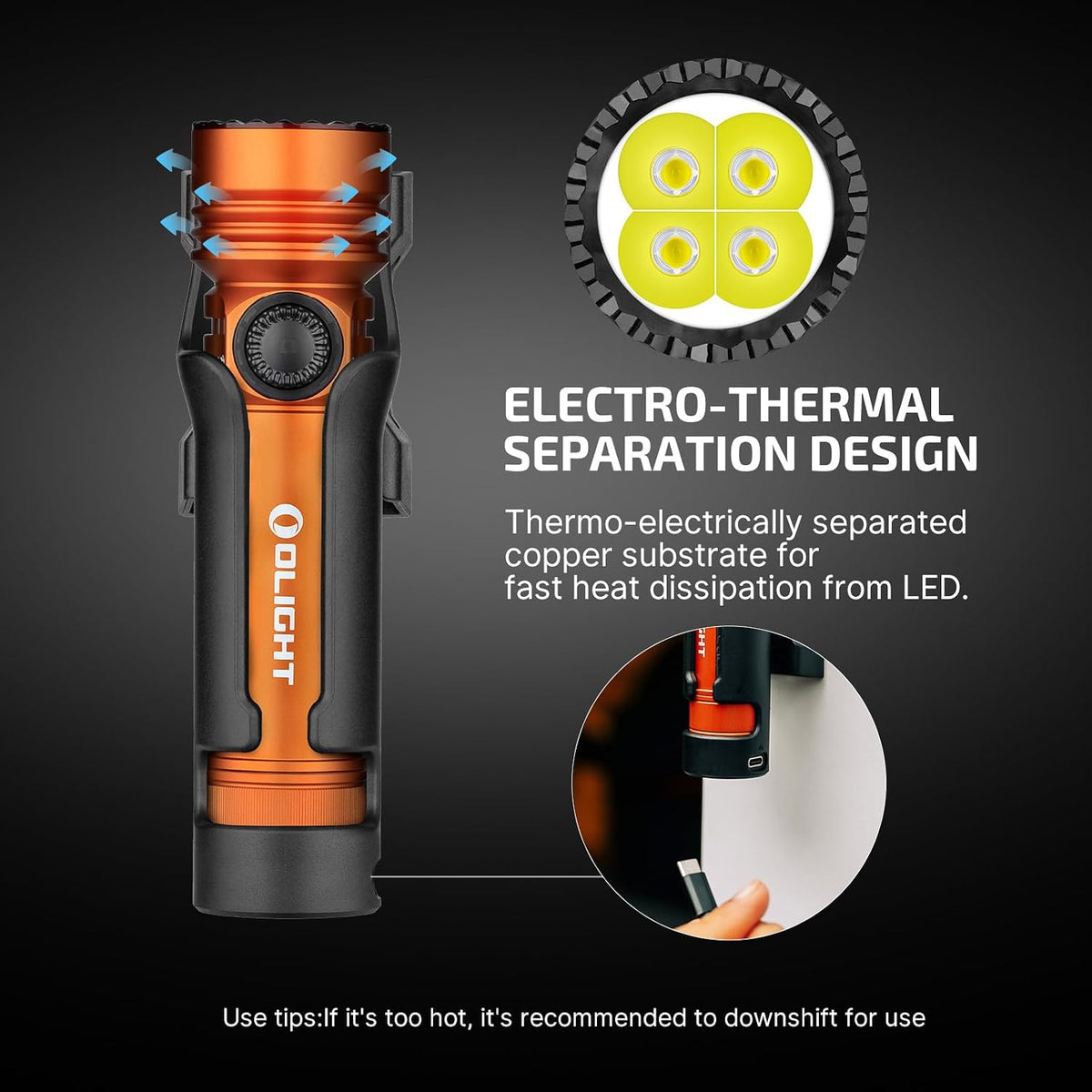 Seeker 4 Pro Rechargeable Flashlights, Bright High Lumens Orange