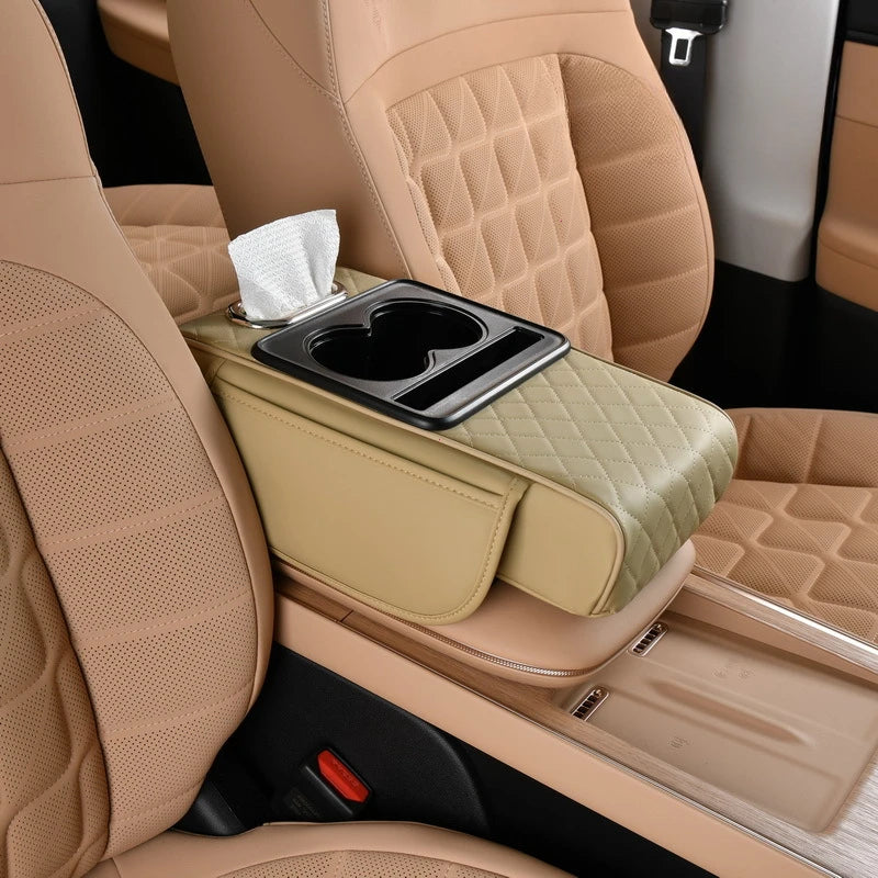 Car Armrest Box 7.5Cm Thicken Height Pad Arm Rest Cushion with Pocket Tissue Cup Holder Memory Cotton Elbow Support Height Pad